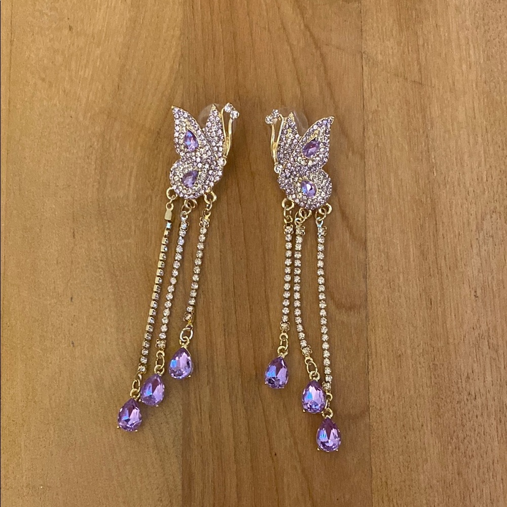 Elegant Gold and Purple Butterfly Earrings
